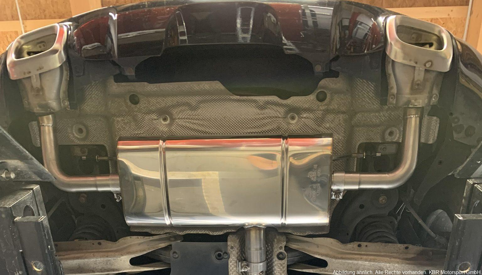 Handgefertigter Edelstahl Auspuff-Endschalldämpfer (Serienendrohre in der Stoßstange) Front/4-Matic